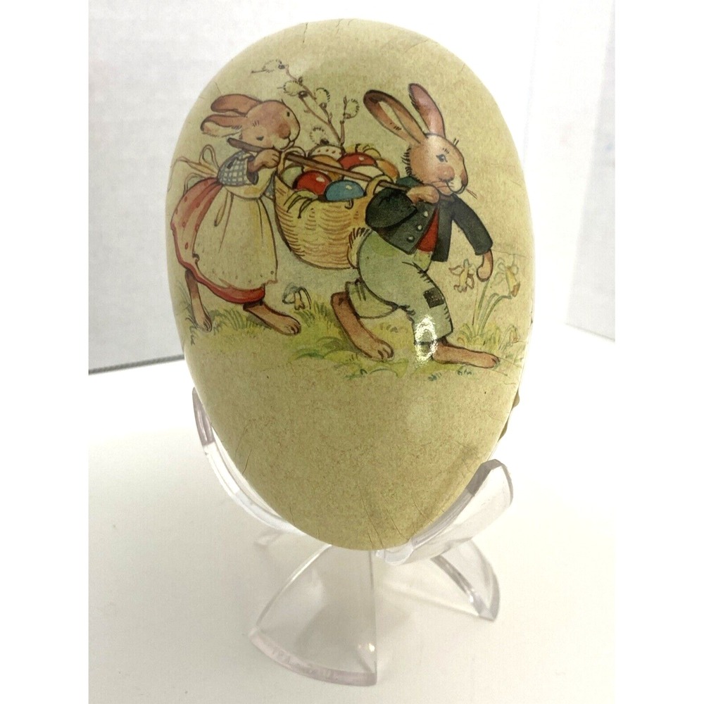 Vtg Easter Egg Bunny Couple Decoupage Made in Germany Neslter 4.5in w/Stand